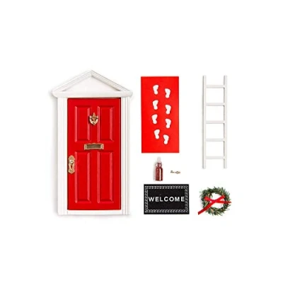 Image of Red Miniature Elf Door/Elf Door Skirting Board Christmas Decoration Children Shelf Fairy Hobbit Garden