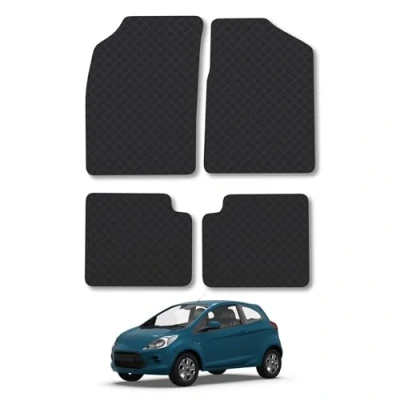 Image of Rubber Car Mats Compatible with Ford Ka (2009 2013) Tailored Fit Floor Set Accessory Black Custom 4 Pieces Clips Anti Slip Backing, Heavy Duty &amp; Waterproof