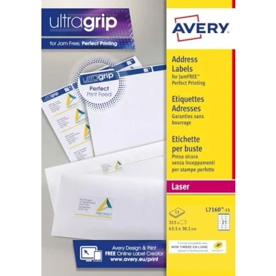 Image of AVERY 315 Custom White Self Adhesive Address Labels No Jam Format 63.5 x 38.1 mm Laser Printing