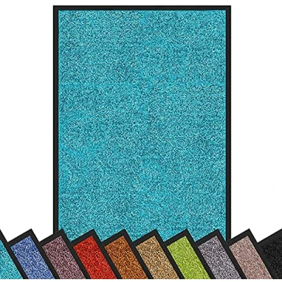 Image of etm Dirt Trapper Mat, Non slip Cleaning Entrance Doormat for Homes and Businesses, Machine Washable Door Dust Control Runner, turquoise, 90 x 120 cm