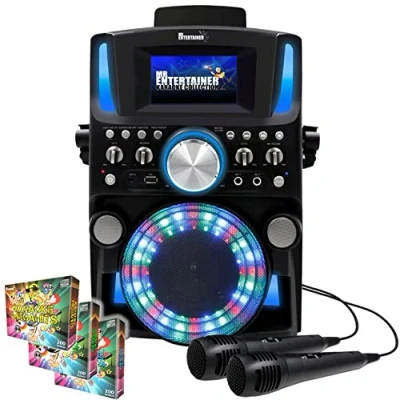 Image of Groovebox Bluetooth CDG Karaoke Machine. Built in Screen &amp; Disco Lights. Includes 600 Songs 2 Microphones