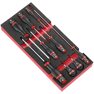 Image of FACOM PROTWIST Foam Module of 9 Screwdrivers MODM.AT4 High Density Bi Colour Immediate Visualisation Missing Tools Resistance to Corrosive Products Optimised Retention