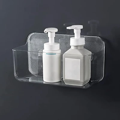 Image of Ettori Shower Caddy/ Storage,Wall Mounted No Drilling Adhesive Storage for Bathroom,Kitchen,Clear Plastic