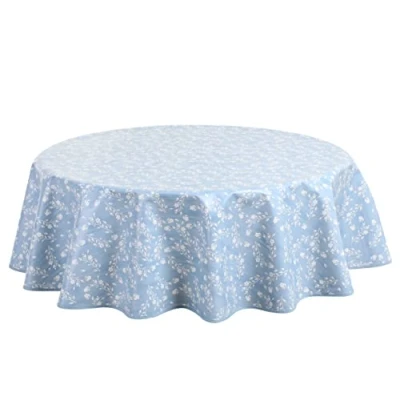 Image of Home Direct Round Oilcloth PVC Wipe Clean Tablecloth Table Cover 155cm 61&quot; Blue Grey