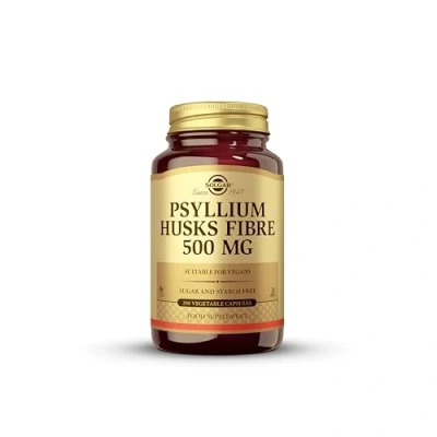 Image of Solgar Psyllium Husks Fibre 500 mg Vegetable Capsules Pack of 200 High in Soluble Vegan