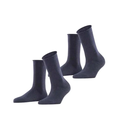 Image of ESPRIT Women&#039;s Basic Pure 2 Pack W SO Cotton Plain Pairs Socks, Blue (Navy Melange 6490), 5.5 8