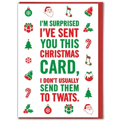 Image of Brainbox Candy Hilariously Funny Christmas Cards &#039;Xmas Card To Twat&#039; Rude Cheeky Seasonal For Him Her Men Women Partner Friend
