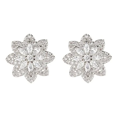 Image of Clip On Earrings Silver Plated Star With Clear Crystals Celina
