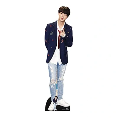 Image of Star Cutouts CS748 Jin Lifesize Cardboard Standup with Free Desktop Cutout Kim Seok (Jin) Red Tie Standee from Bangtan Boys