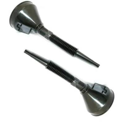 Image of Dunnet Tools Pair of 2in1 Flexi Plastic Funnels Black Durable Diy For Water Coolant Fuel Oil Screen Wash Small Funnel Car Van Automotive Flexible Large Spout