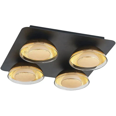 Image of Lindby ceiling lamp Erin, 4 bulb, 30 cm, black/gold, glass