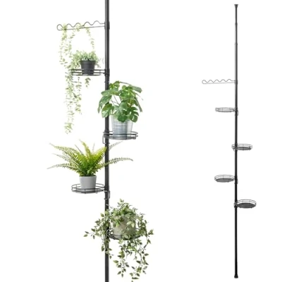 Image of bremermann Storage Rack, Black Metal Telescopic Flower Shelf with 4 Adjustable Shelves, for Indoor Home Use in Bathroom, Kitchen, Living Room