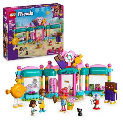 Image of LEGO Friends Heartlake City Sweet Shop Set, Creative Learning Toy for Kids, with 2 Mini Dolls, a Micro Doll and Pet Cat Figure, Birthday Gift 6 Plus Year Old Girls 42649