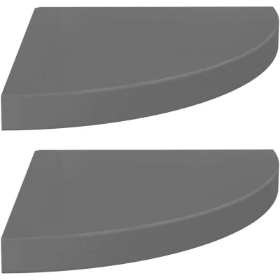 Image of vidaXL Floating Corner Shelves 2 pcs High Gloss Grey 35x35x3.8 cm MDF
