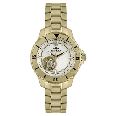 Image of Rotary Women&#039;s Swiss Made Quartz Watch with Silver Dial Analogue Display and Gold Plated Stainless Steel Bracelet ALB90073/A/41