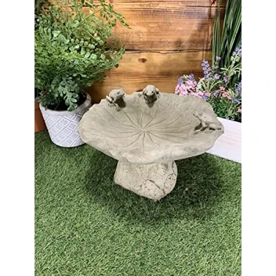 Image of J and L Stone Ornaments GARDEN FROG TOAD LILY BIRD BATH STATUE ORNAMENT