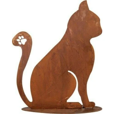 Image of Silhouette Rustic Rusty Metal Cat Feline Garden Stake Fence Topper Ornament