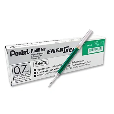 Image of Pentel Recycology LR7 DX 0.7 mm EnerGel Green Ink Refill, 12 Count (Pack of 1)