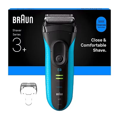 Image of Braun Series 3+ Electric Shaver, Precision Trimmer, Wet &amp; Dry, 3040S, Blue