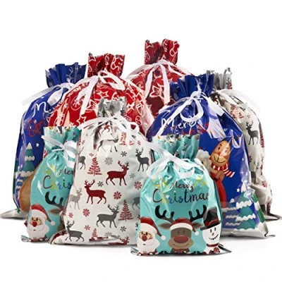 Image of THE TWIDDLERS 30 Christmas Drawstring Gift Bags in 4 sizes Small Medium Large Xmas Party Wrapping Presents