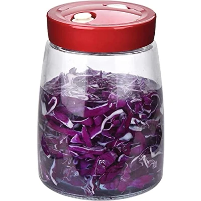 Image of Demeuble Pickling Kimchi Wide Mouth Mason Jar Glass 1.4L with Airlock Fermentation Air Release Valve