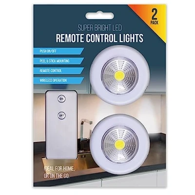 Image of Zale Yardley LED Push Light, Pack of 2, Wireless Tap Lights, Battery Operated, Remote Control, Bright LED, Ideal for Closets, Cabinets, Attic, Garage, Puck Lights