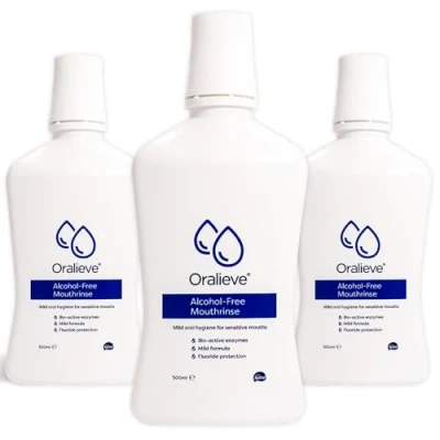 Image of Oralieve Alcohol Free Mouthrinse (3 x 500ml), Mouthwash with Fluoride for Dry or Sensitive Mouths. Mild Mouth Wash Genuine