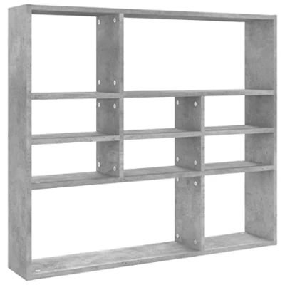 Image of vidaXL Wall Mounted Shelf with 10 Compartments, Engineered Wood Modern Concrete Grey Storage &amp; Display Unit for Books/Decorative Items/Photos, 90X16X78cm