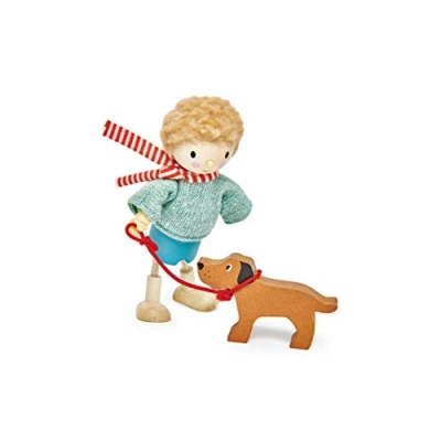 Image of Tender Leaf Toys Mr Goodwood and his Dog Flexible Wooden Dolls House Doll