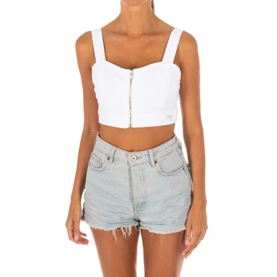 Image of Met Womenss Tank Top with Heart Neckline 10DMT0387 White Cotton Size Medium