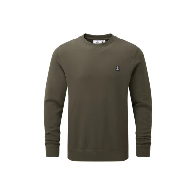 Image of TOG24 Mellor Supersoft Mens Crew Neck Sweater with Ribbed Cuffs, Hem and Dark Khaki