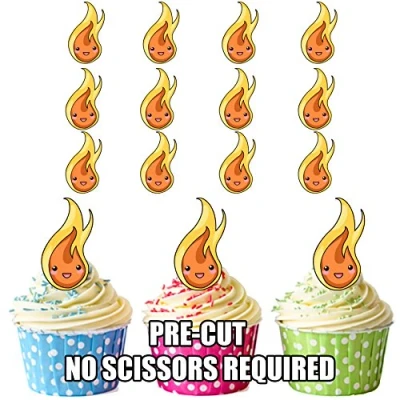 Image of AK Giftshop PRE CUT Flames Edible Cupcake Toppers/Cake Decorations (Pack of 12)