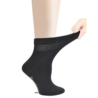 Image of Yomandamor Ladies 5 Pairs Non Binding Cotton Ankle Diabetic/Dress Socks with Seamless Toe and Cushion Sole, Black, 6 UK