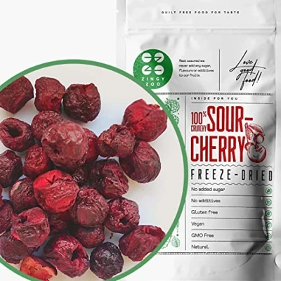 Image of Dried Cherries Pure Freeze Fruit No Added Sugar Sour Fresh Dehdrated Frozen to Snack Also for Baking or Smoothie Healthy Snacks (90g)