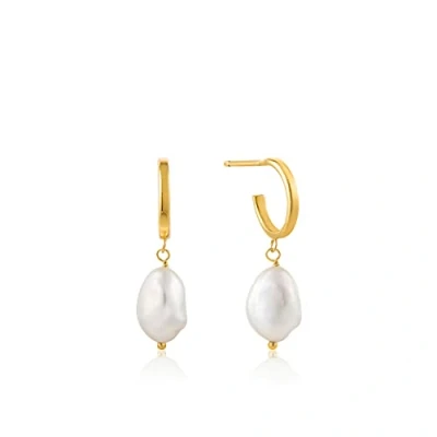 Image of 925 Sterling Silver Dangling Arty Mod Drop Chain Ball Stud Earrings for Women, Yellow Gold Plated