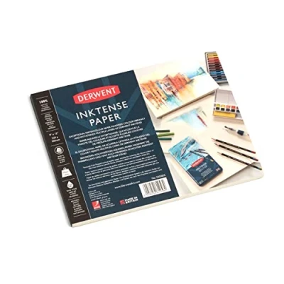 Image of Derwent Inktense Paper Pad 9 x 12&quot;, 20 Sheets, 9x12 inches, Textured Cold Pressed Watercolour Paper, Ideal for Layering Techniques, Professional Quality (2305835)
