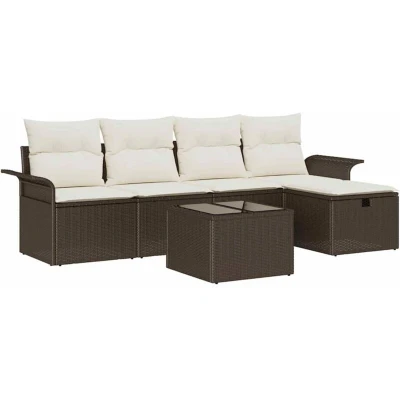 Image of vidaXL 6 Piece Garden Sofa Set with Cushions Brown Poly Rattan