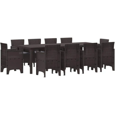 Image of vidaXL Garden Dining Set 11 pcs Brown Poly Rattan &amp; Steel
