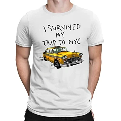 Image of Flip I Survived My Trip to NYC Yellow Taxi Youth Kids Childrens T Shirt White 12 13 Years (XL)