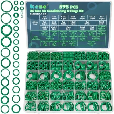 Image of KEZE 595 Pcs Air Conditioning O Ring Kit,36 Size Seal Rubber Rings Assortment Set for Compressor Automotive A/C Plumbing Repair ID:3 22mm (Green)