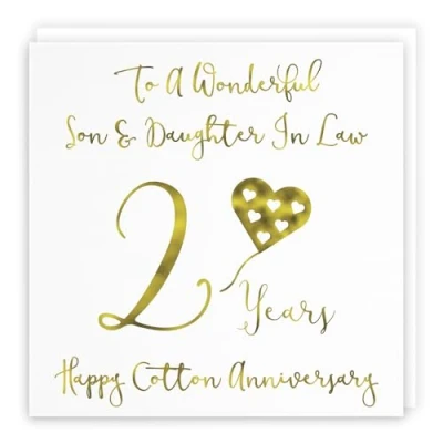 Image of Hunts England Large Son And Daughter In Law 2nd Anniversary Card To A Wonderful &amp; 2 Years Happy Cotton Milano Collection 210 x mm