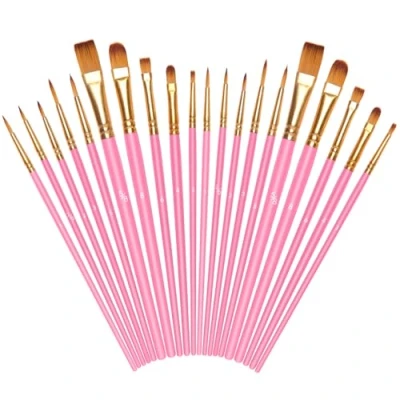 Image of Vicloon 20 Pcs Paint Brushes, Professional Painting Brushes Set Nylon Hair Artist for Acrylic Oil Watercolor Gouache Face Pink