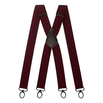 Image of Olata Heavy Duty X Shape Multi Purpose Wide Braces/Suspenders with Carabiner Clips 4cm. Burgundy Red (Black Clips)