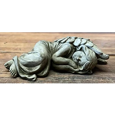 Image of STONE GARDEN SLEEPING ANGEL WITH WINGS RESTING MEMORIAL GIFT ORNAMENT