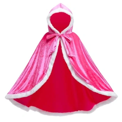 Image of Proumhang Hooded Cloak Cape Mid Length Princess Velvet Girls Halloween Carnival Christmas Masquerade Costume Rose 3 4 years old