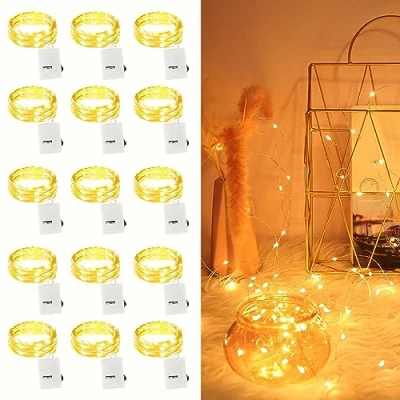 Image of talifoca 15 Pack LED String Light, 2M 20 Fairy Lights Battery Operated, Warm White Waterproof Firefly Starry for in/Outdoor Decor