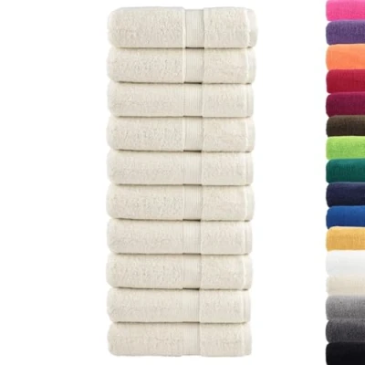 Image of vidaXL Premium Guest Towels 100% Cotton, Cream, 30x50 cm, 600 GSM Machine Washable with Hanging Loop, 10 Pack
