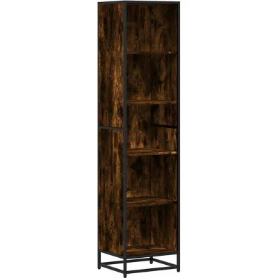 Image of vidaXL Book Cabinet Engineered Wood &amp; Metal Smoked Oak 40x35x170.5 cm Modern Design for Office/Living Room