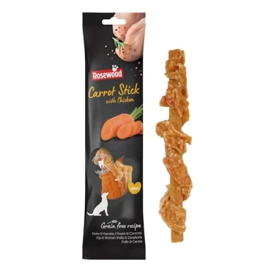 Image of Rosewood Large Carrot Stick with Chicken, Grain Free, Rawhide Low Fat Dog Treats 70g (1 Pack)