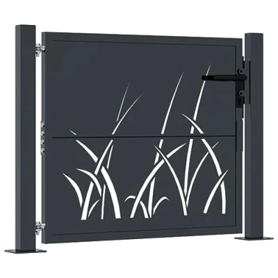 Image of vidaXL Garden Gate, Driveway Gate for Terrace Balcony Yard, Fence with Lock and Handle, Panel, 105x105 cm Anthracite Steel Grass Design